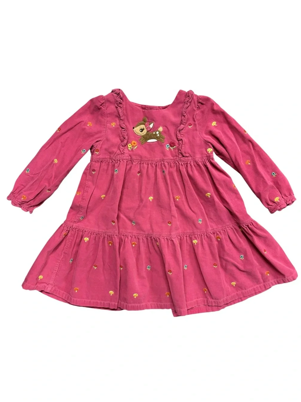 Gymboree | Pink Corduroy Deer Floral Mushroom Embroidered Tiered Dress